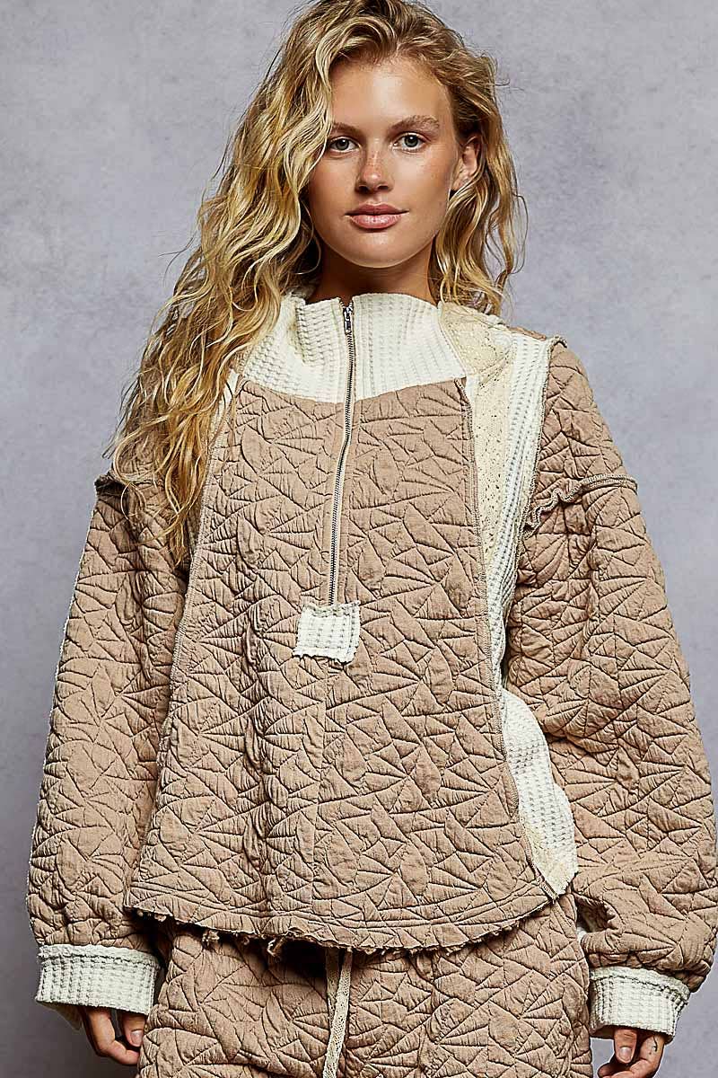 Long Sleeve Quilted Hoodie Top