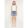 High Rise Raw Hem Denim Shorts