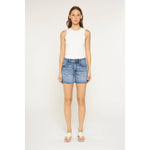 High Rise Raw Hem Denim Shorts