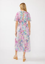 Watercolor Flower Short Sleeve Scarf Maxi Dress