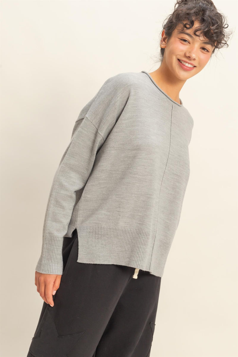 Round Roll Neck Drop Shoulder Sweater