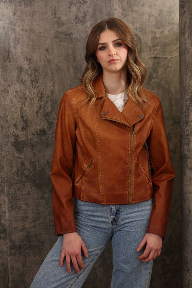 Dyed Faux Leather Moto Jacket