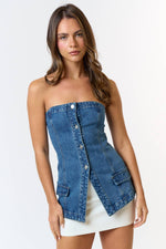 Button Down Denim Tube Top