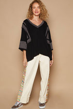 Oversize V-Neck Long Sleeve Lace Trim Knit Top