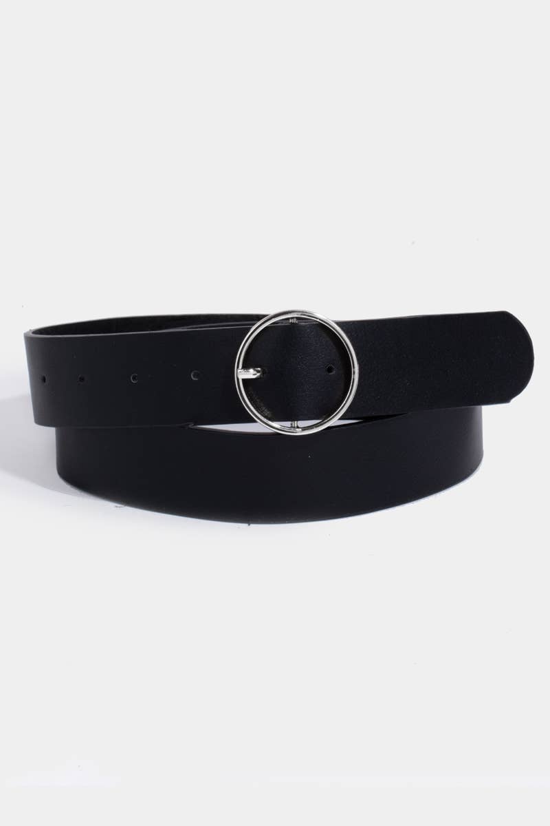 Thin Circle Buckle Faux Leather Belt