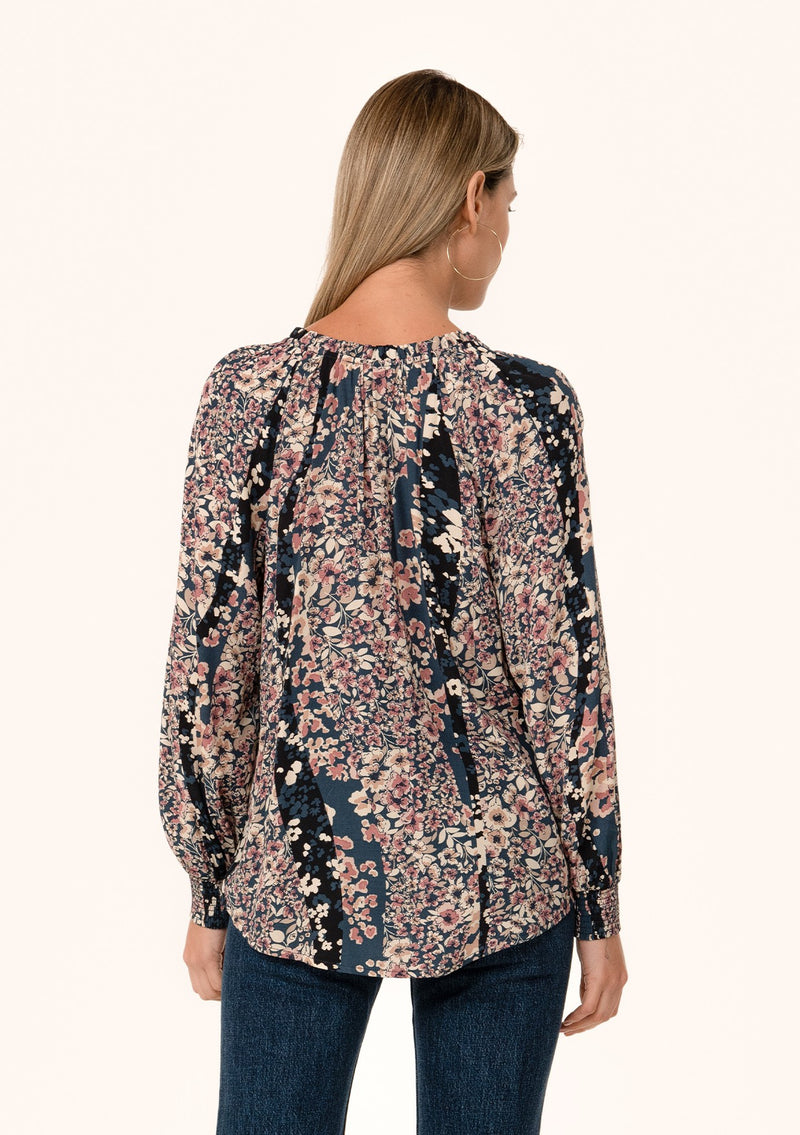 Multi Floral Print Tie Neck Blouse