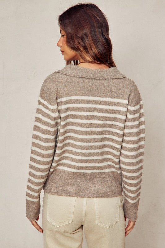 Soft and Fuzzy Striped Sweater - Toffee/Cream