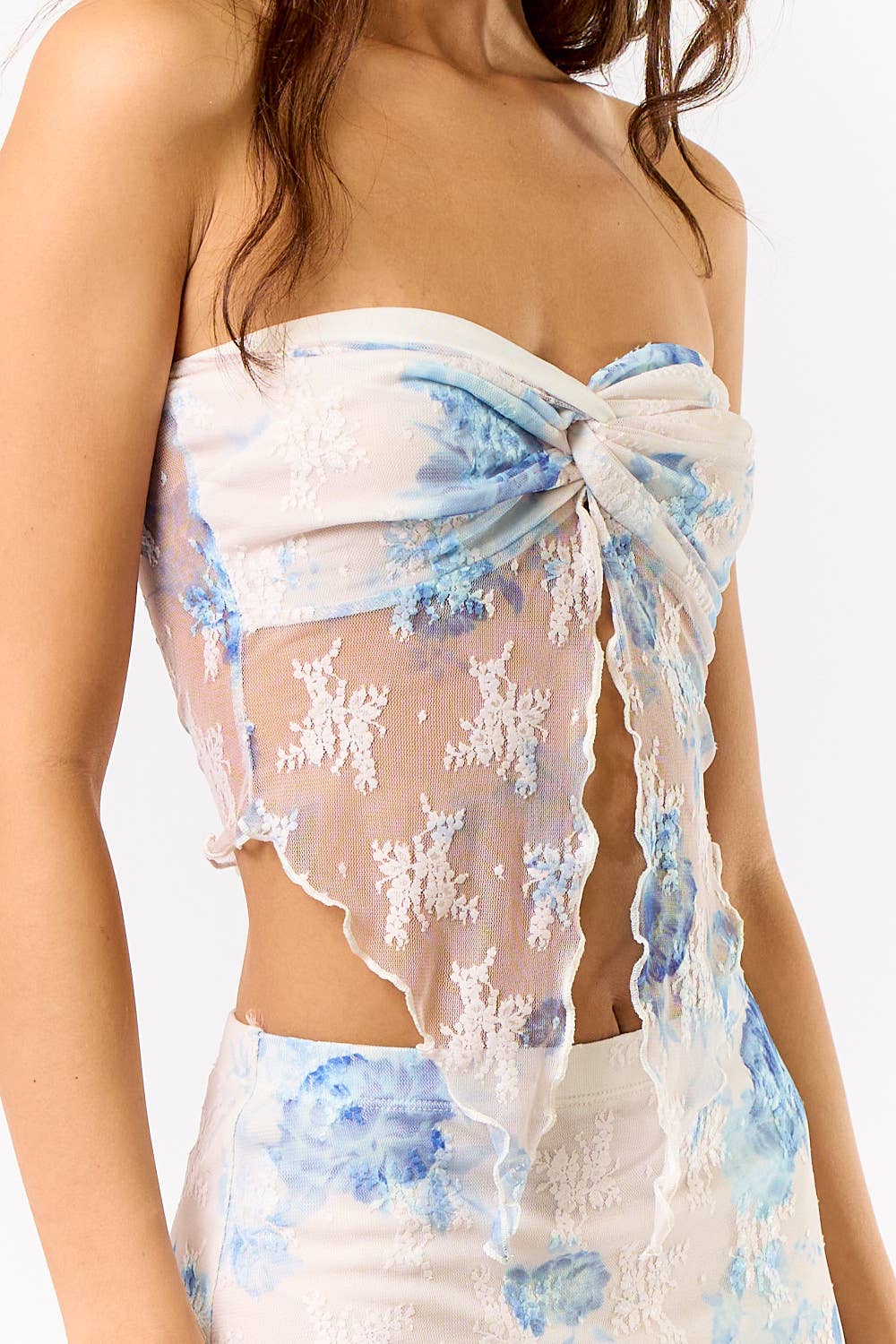 Lace Print Tube Top with Matching Maxi Skirt