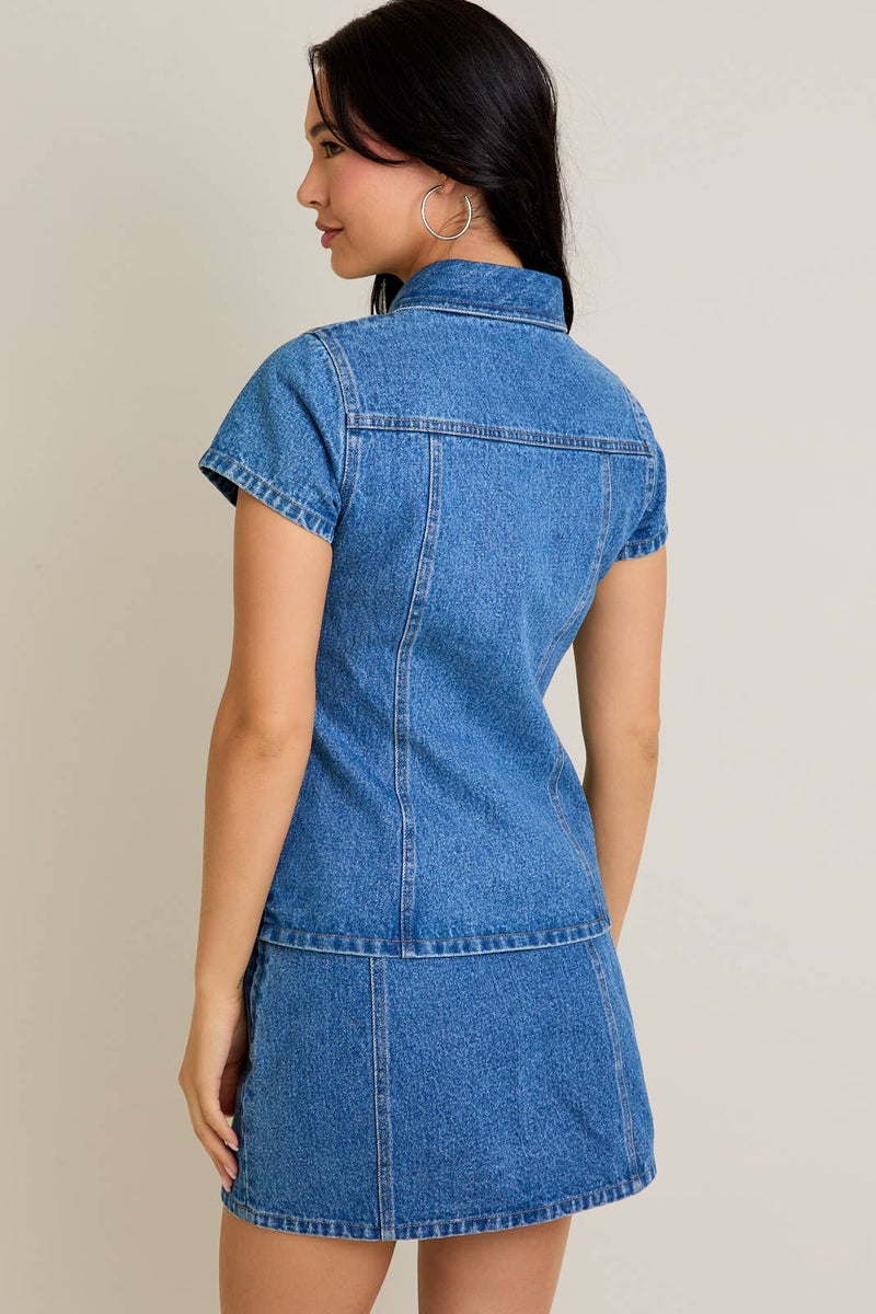 Short Sleeve Button Front Denim Top
