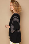 Oversize V-Neck Long Sleeve Lace Trim Knit Top