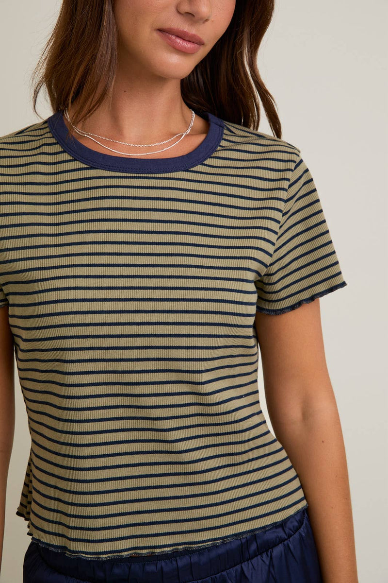 Round Neck Short Sleeve Top With Lettuce Hem