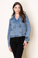Washed Denim Cropped Trench Jacket