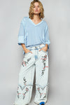 Oversize V-Neck Long Sleeve Lace Trim Knit Top