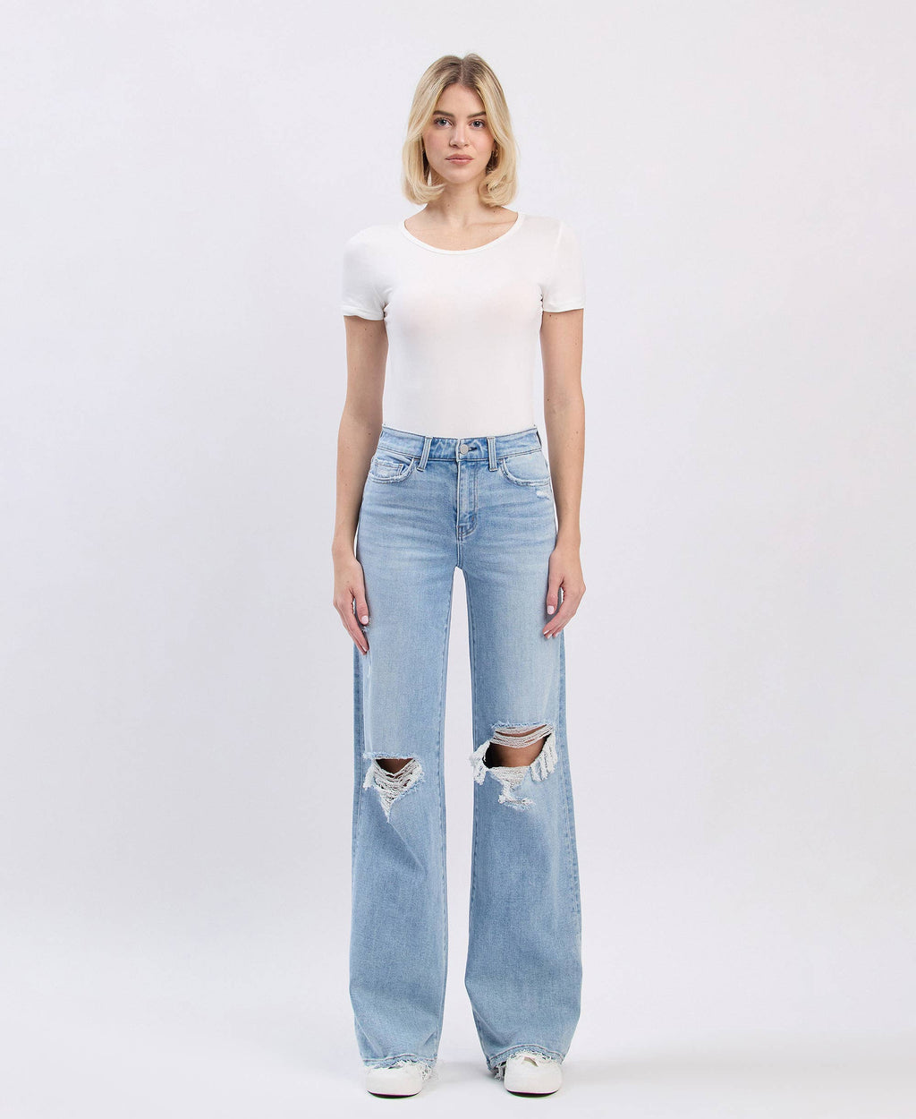 High Rise Distressed Wide Leg Jeans