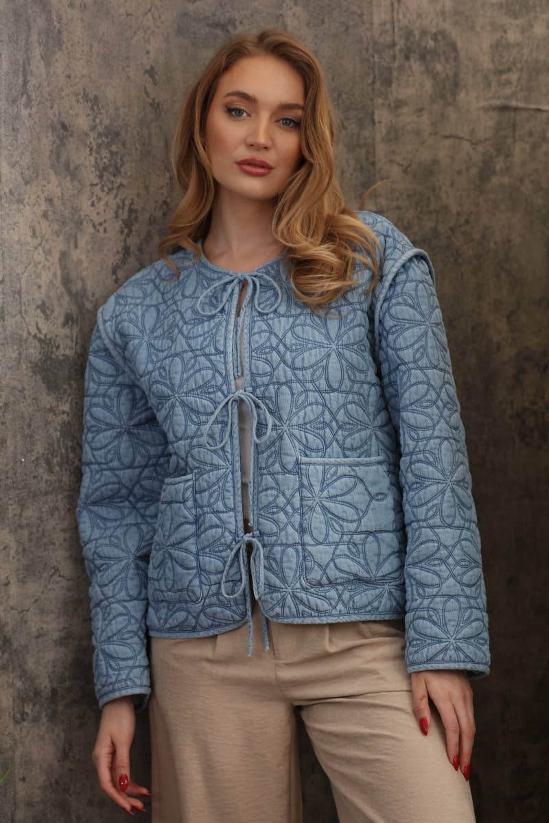 Daisy Floral Quilted Bow Tie Jacket