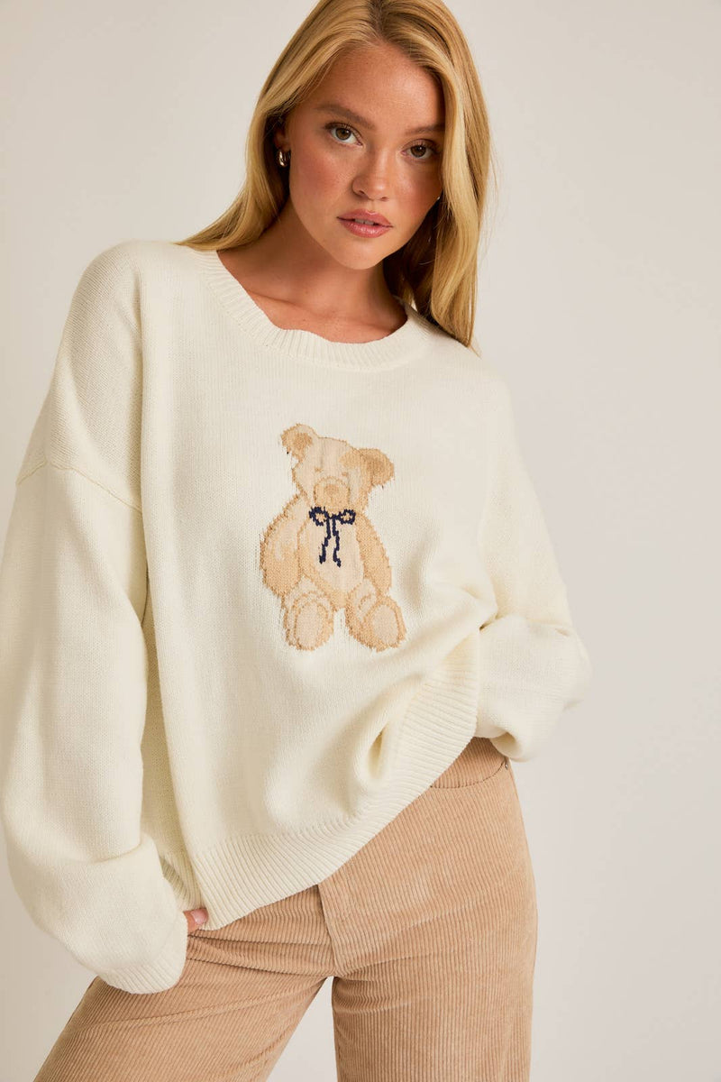 Long Sleeve Crew Neck Teddy Bear Sweater