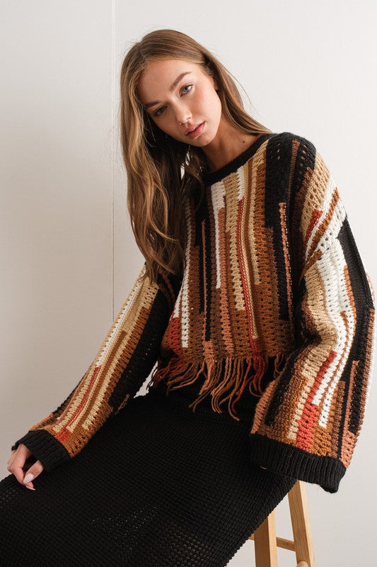 Renata Fringe Detailed Knit Sweater Top