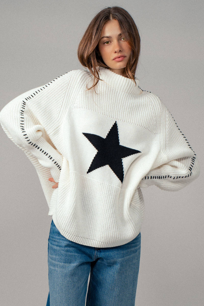 Star Knit Oversized Sweater Top