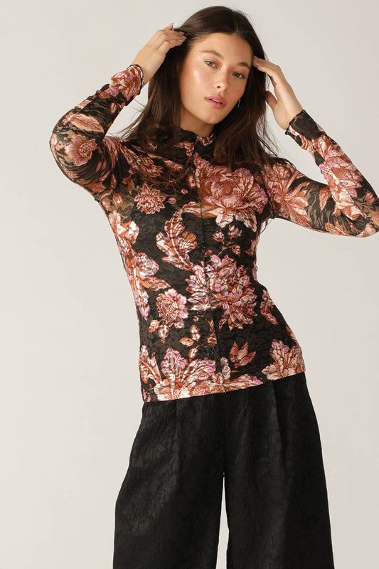 Printed Stretch Lace Top
