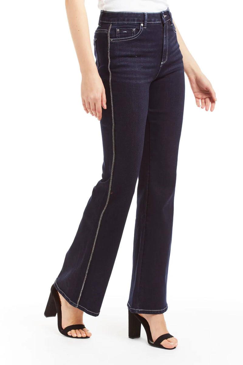 Tractr Mid Rise Bling Side Seam Piping Bootcut