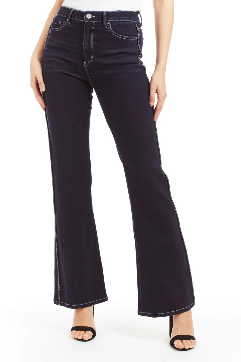 Tractr Mid Rise Bling Side Seam Piping Bootcut
