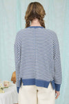 Stripe Exposed Seam Split Hem Long Sleeve Top