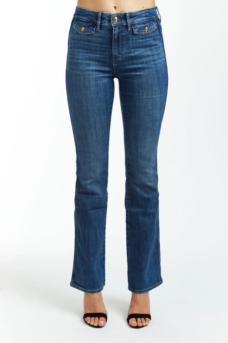 High Rise Front Flap Pocket Boot Cut Jeans