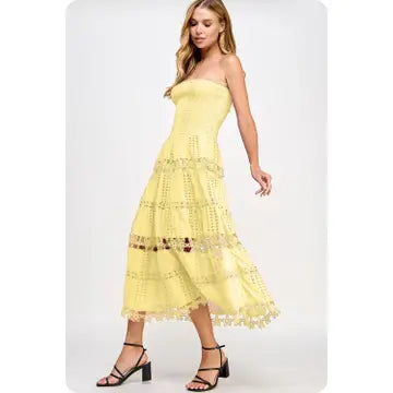 Eyelet Lace Tube Dress Pastel Yellow / Large Eyelet Lace Tube Dress Pastel Yellow / Large