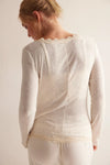 Free People Big Love Rib Cardi Top in Oatmeal Heather – ribbed lace trim cardigan from TandyWear boutique, back view