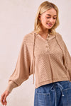 Textured Knit Buttoned Hoodie Top