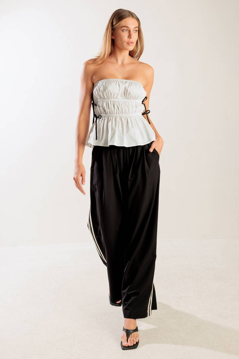 Solid Woven Strapless Top
