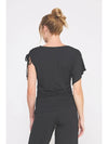 Soft black modal knit asymmetric ruched tie top – trendy women’s blouse from TandyWear , back view 