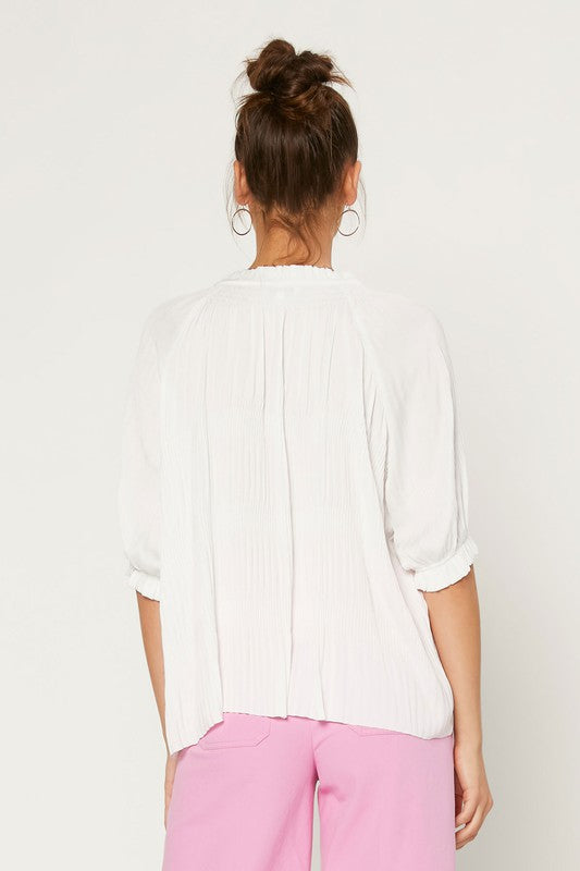 Short Sleeve Tie Front Top - Off White