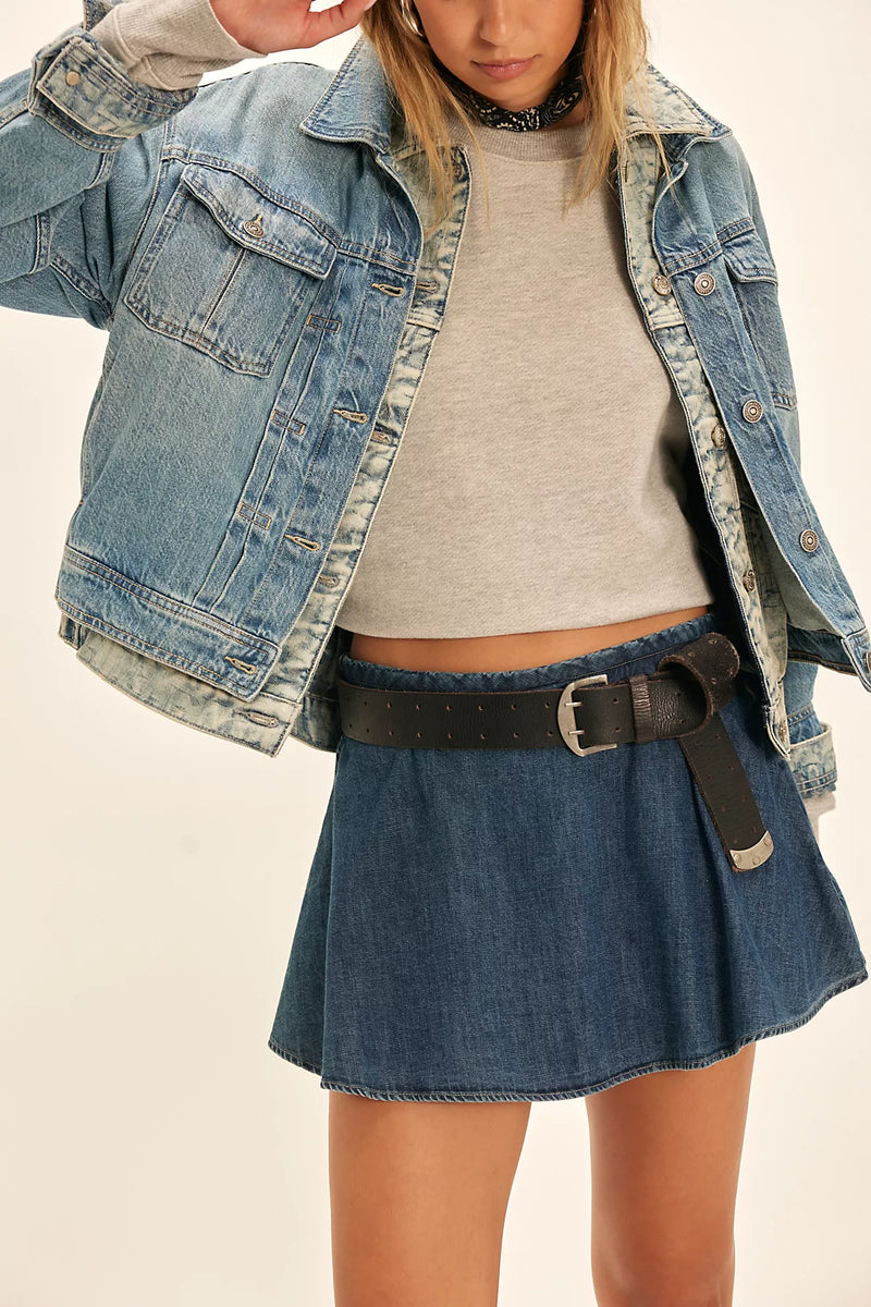 Free People Paradise Found denim skort – A-line mid-rise blue denim skort from TandyWear boutique