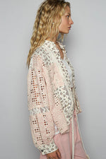 Balloon Sleeve Crochet Floral Printed Shirt