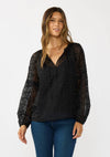 Long Sleeve Split Neck Lace Trim Chiffon Blouse