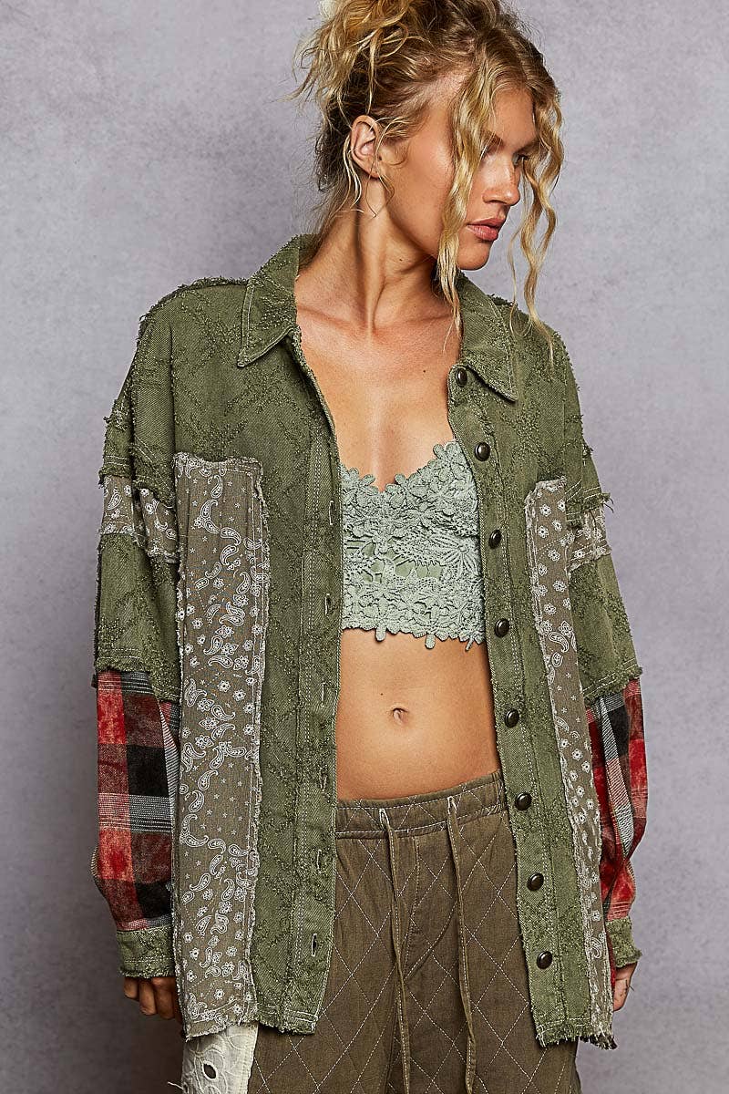 Oversize Long Sleeve Contrast Button Down Shacket