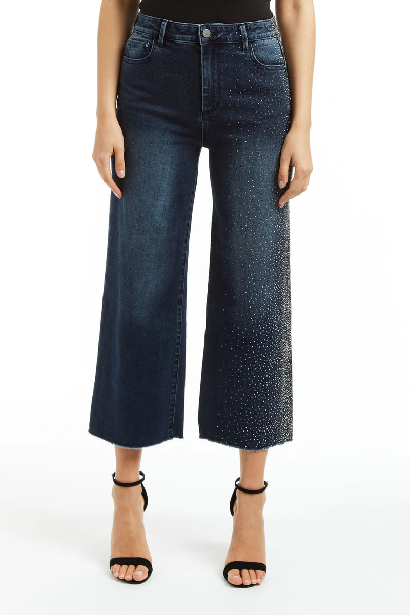 Tractr High Rise Gradient Studded Wide Straight Ankle Crop