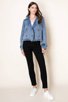 Washed Denim Cropped Trench Jacket