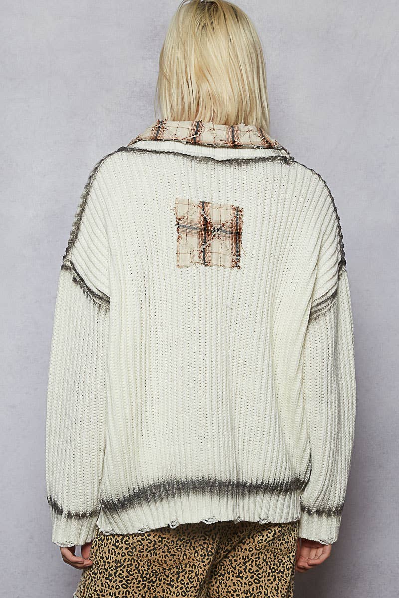 Long Sleeve Plaid Pockets Detail Sweater Cardigan