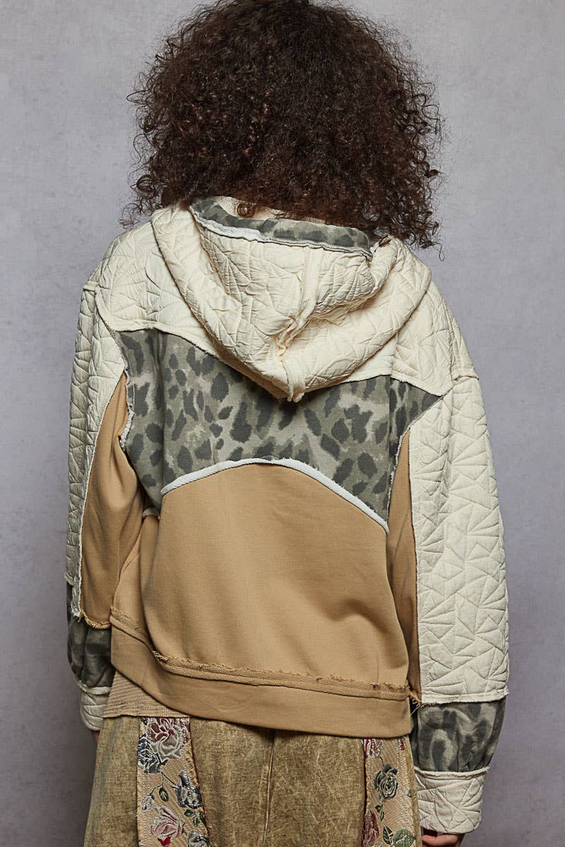 Long Sleeve Printed Terry Quilted Hooded Jacket