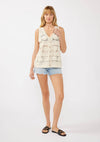 V-Neck Button Down Crochet Floral Top