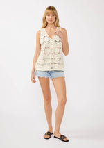 V-Neck Button Down Crochet Floral Top