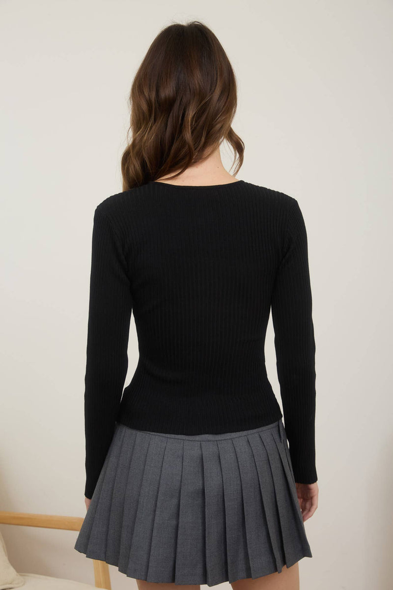 Two-Way Zipper Long Sleeve Sweater Knit Cardigan