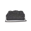Delfina Evening Bag in black rhinestone mesh with detachable chain strap and clasp closure — elegant clutch available at TandyWear Boutique in Commack, NY.