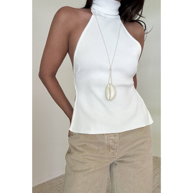 Open-Back Halter Turtle Neck Top