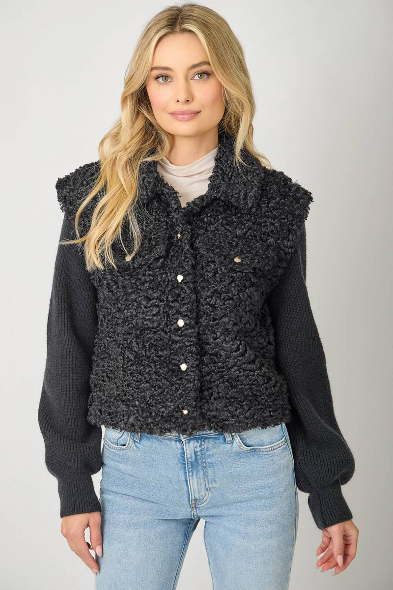 Mixed Media Sweater Jacket