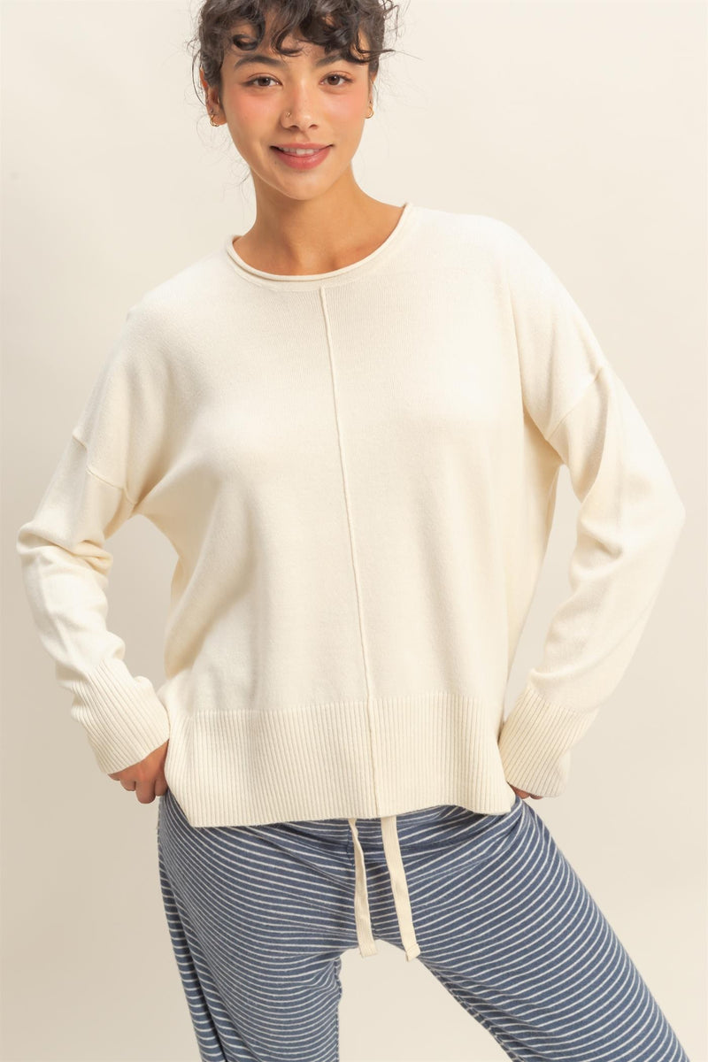 Round Roll Neck Drop Shoulder Sweater