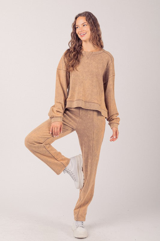 Washed Comfy Knit Top And Pant Set!