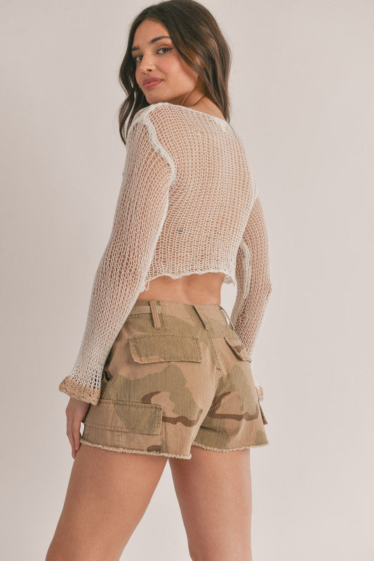 Fishnet Contrast Sweater Crop Top